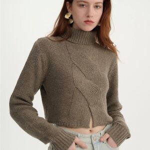 Charcoal Gray Turtleneck Cropped Sweater
